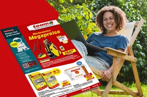 Fotomontage einer Person im Garten und eines Werbeprospekts mit Heimwerker-Angeboten.