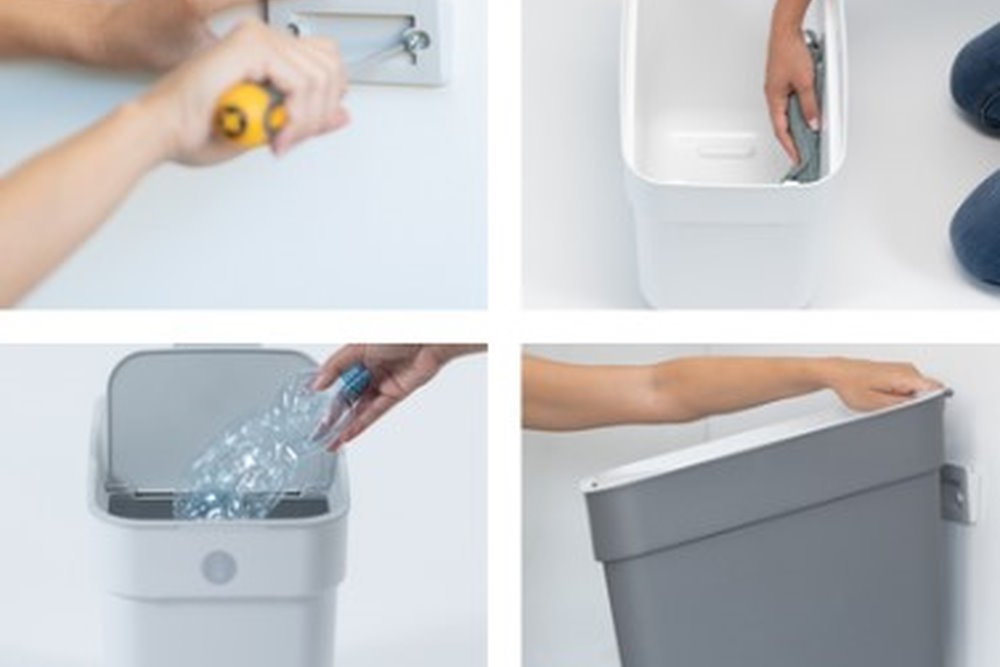 Montage und Nutzung eines Mülleimers.