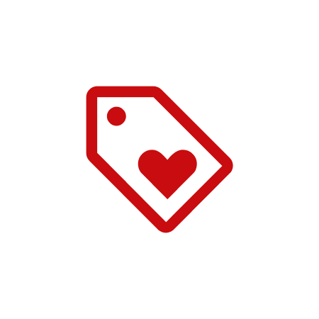 Rotes Icon eines Preisschilds mit einem Herz.