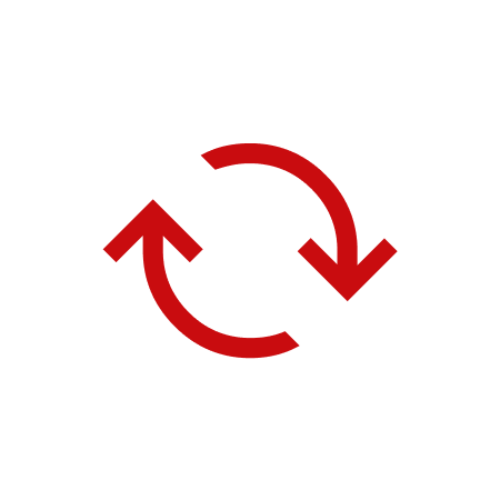 Zwei rote Pfeile, die im Kreis angeordnet sind und eine Aktualisierung symbolisieren.