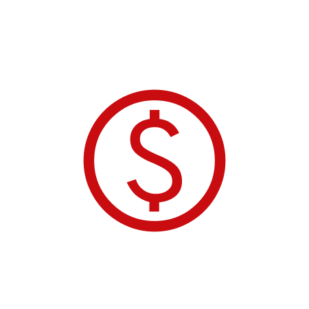 Rotes Dollarzeichen in einem Kreis.