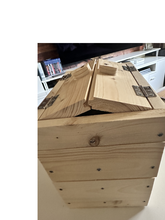 Holztruhe mit offenem Deckel