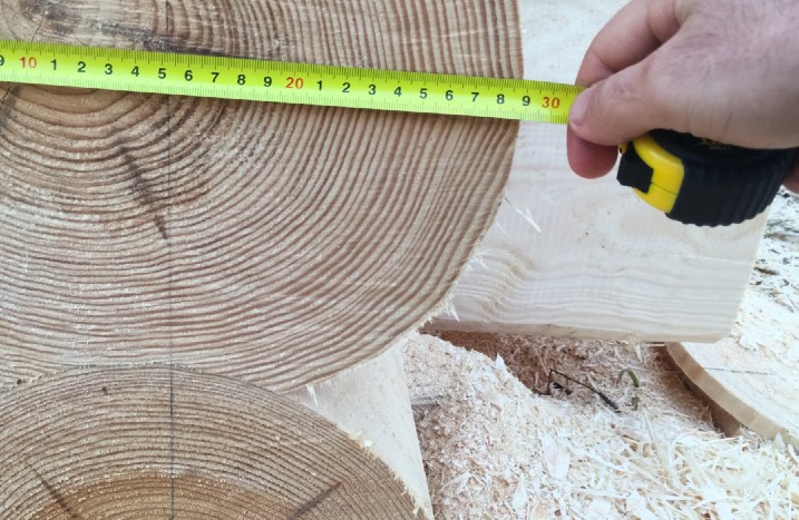 Holzstamm wird ausgemessen.