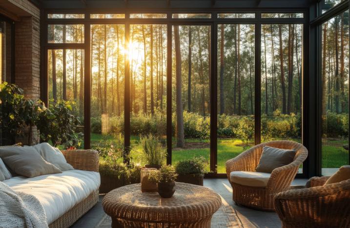 Eleganter Wintergarten mit Verglasung in einem Backsteingebäude