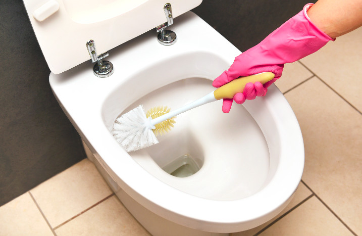 Toilette wird mit WC-Bürste gereinigt
