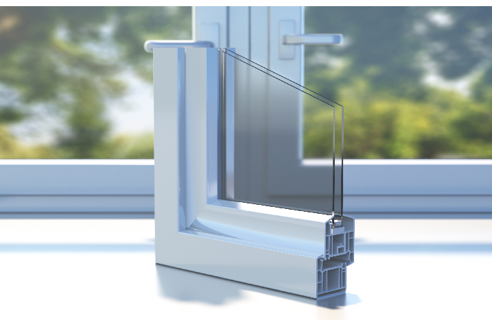 Ausschnitt von Fensterrahmen und Mehrfachverglasung