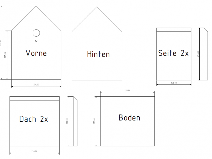 Bauplan eines Vogelhauses