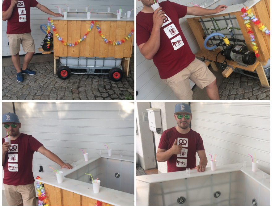 Person steht an mobiler Bar