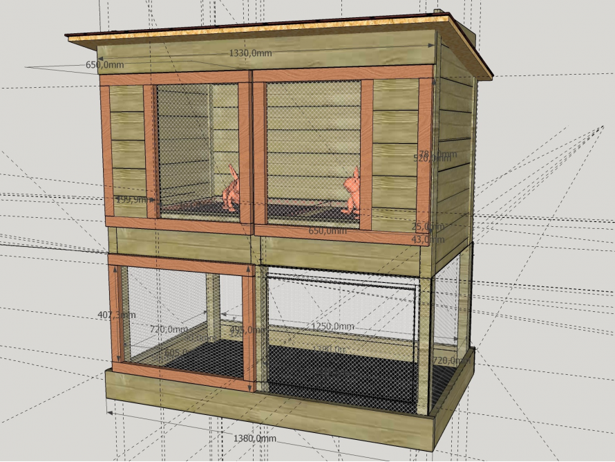 Computermodell eines doppelstöckigen Hasenstalls