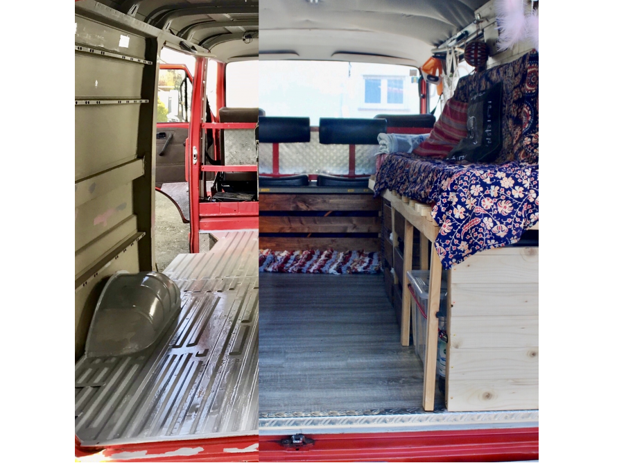 Innenraum eines umgebauten Campingbusses