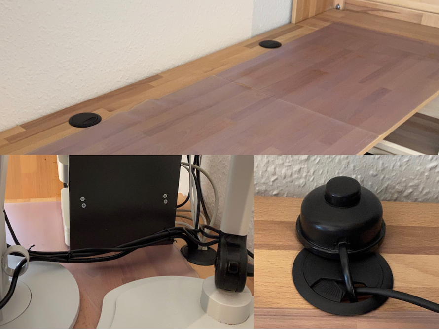 Schreibtisch mit Kabeldurchlässen
