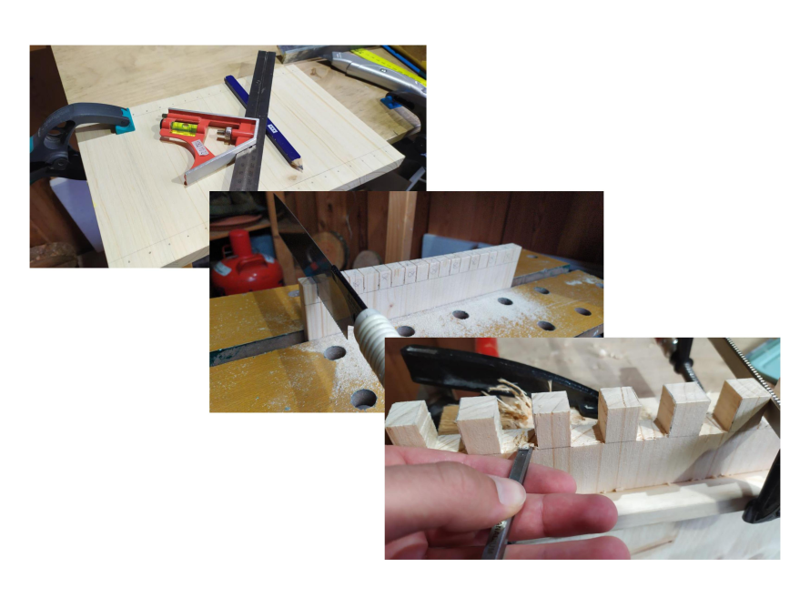 Holzbearbeitung mit Säge und Stechbeitel