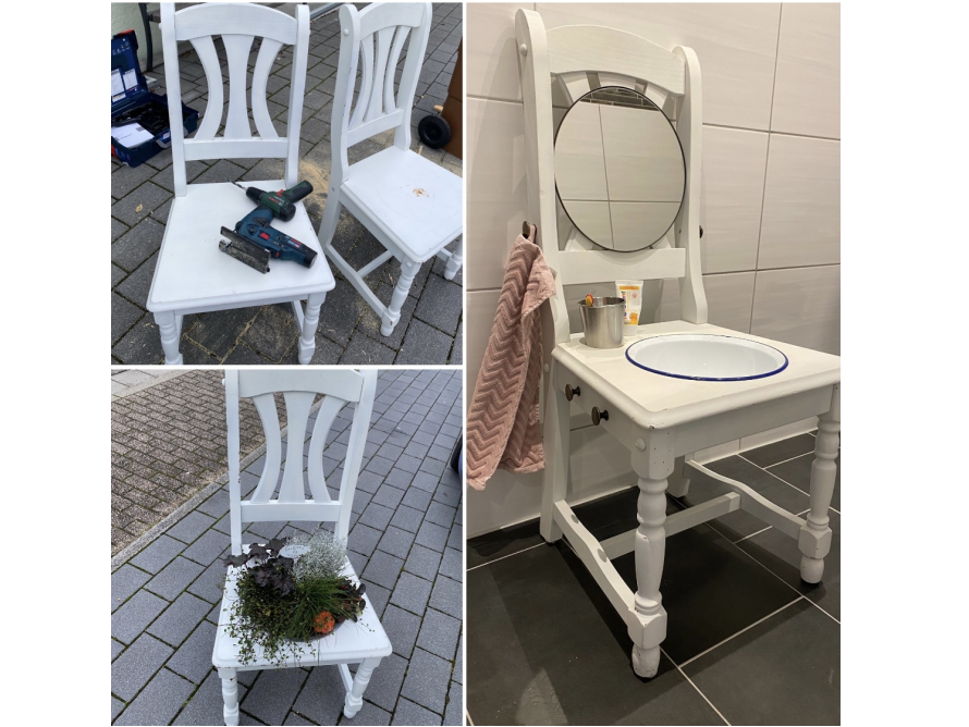 Upcyclingprojekt: Stuhl zu Waschbecken umgebaut