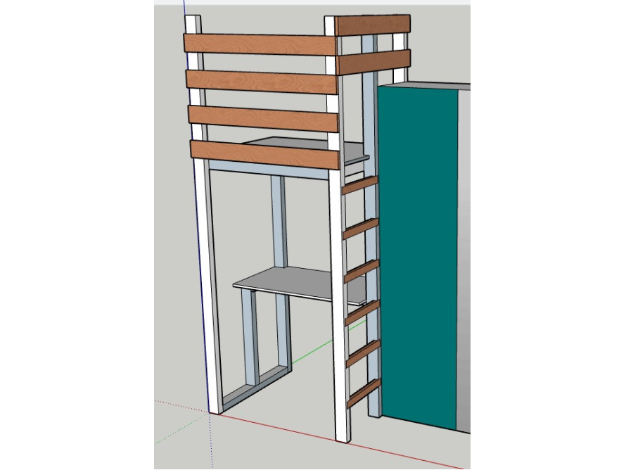 3D-Modell eines Hochbetts mit Schreibtisch