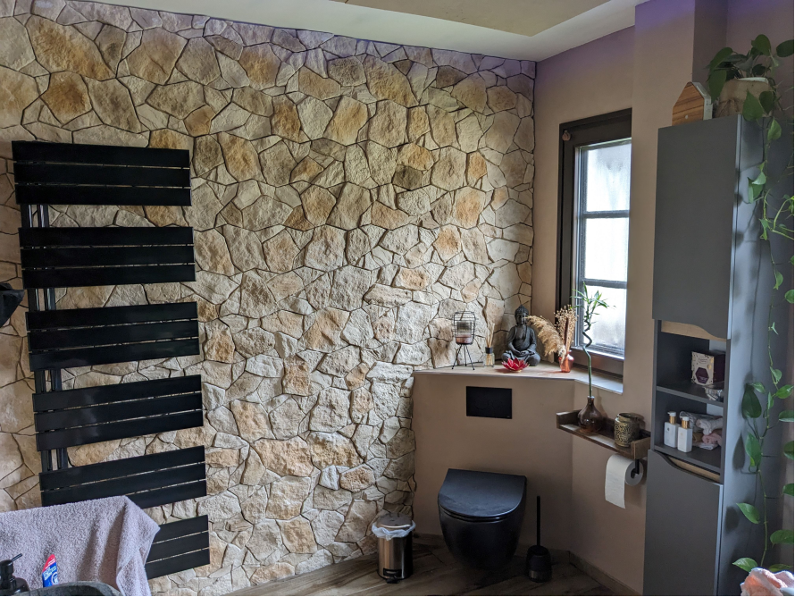 Modernes Badezimmer mit Steinwand
