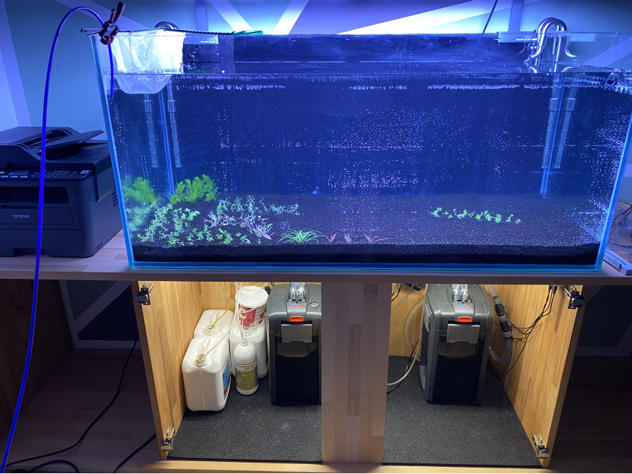 Aquarium mit Außenfilter und Zubehör