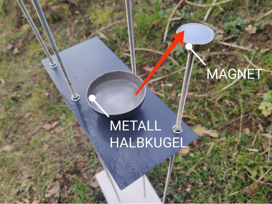 Experiment mit Magnet und Metallhalbkugel