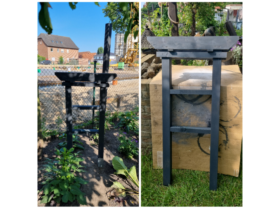 Ein Garten-Torbogen aus Holz im Bau.