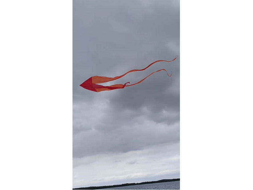 Roter Drachen am bewölkten Himmel