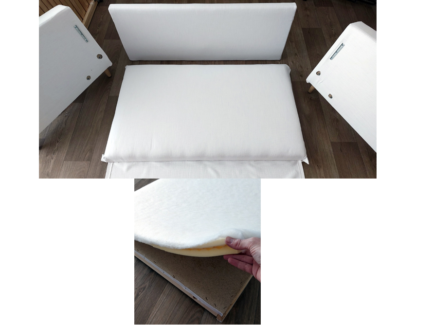 Polsterteile eines weißen Sofas